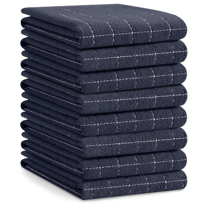 Homaxy 100% Cotton Terry Kitchen Towels(Dark Grey, 20 x 28 inches), Checkered Designed, Soft and Super Absorbent Dish Towels, Large 8 Pack