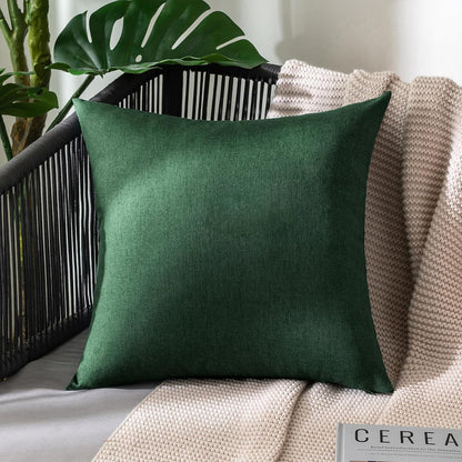 MIULEE Decorative Outdoor Throw Pillow Covers - Waterproof Faux Linen Cushion Cases | 18x18 Inch Emerald Green (Pack of 2)