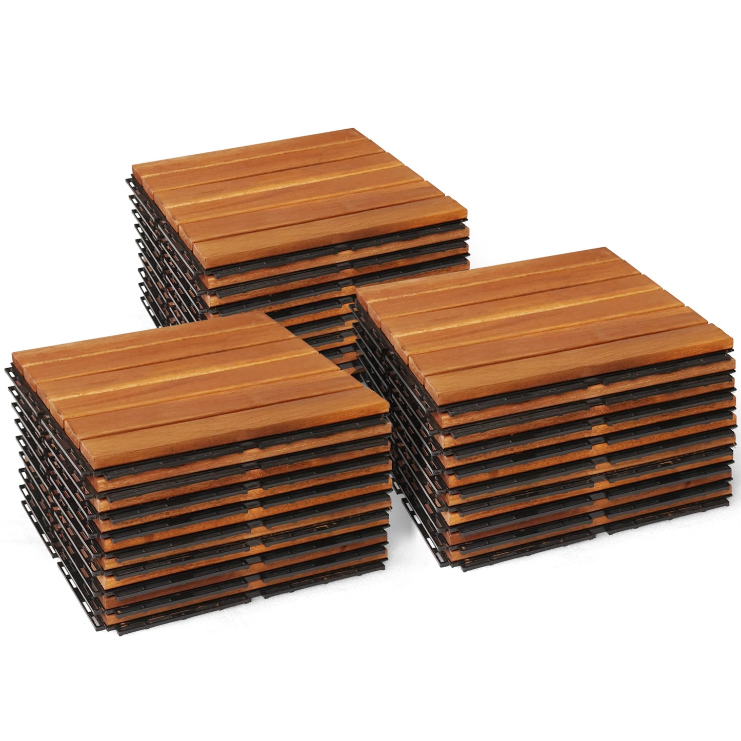 Megsu Wood Interlocking Deck Tiles - 12"x12" Indoor & Outdoor Flooring Tiles for Balcony, Backyard & Poolside, Weather & UV Resistant (Natural - Striped Pattern, 27 Pcs - 27 Square Ft)