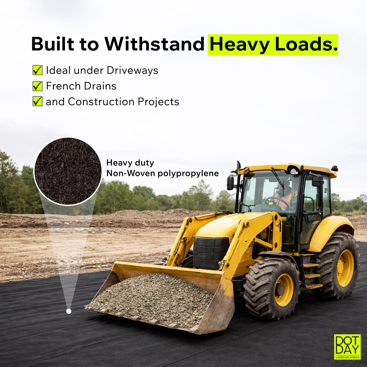 DOTDAY 8 oz Non-Woven Geotextile Fabric 6ft x 50ft, Heavy Duty Driveway Underlayment for Gravel, French Drain Fabric, Paver Base & Erosion Control, UV-Stabilized Permeable, Black, Terra
