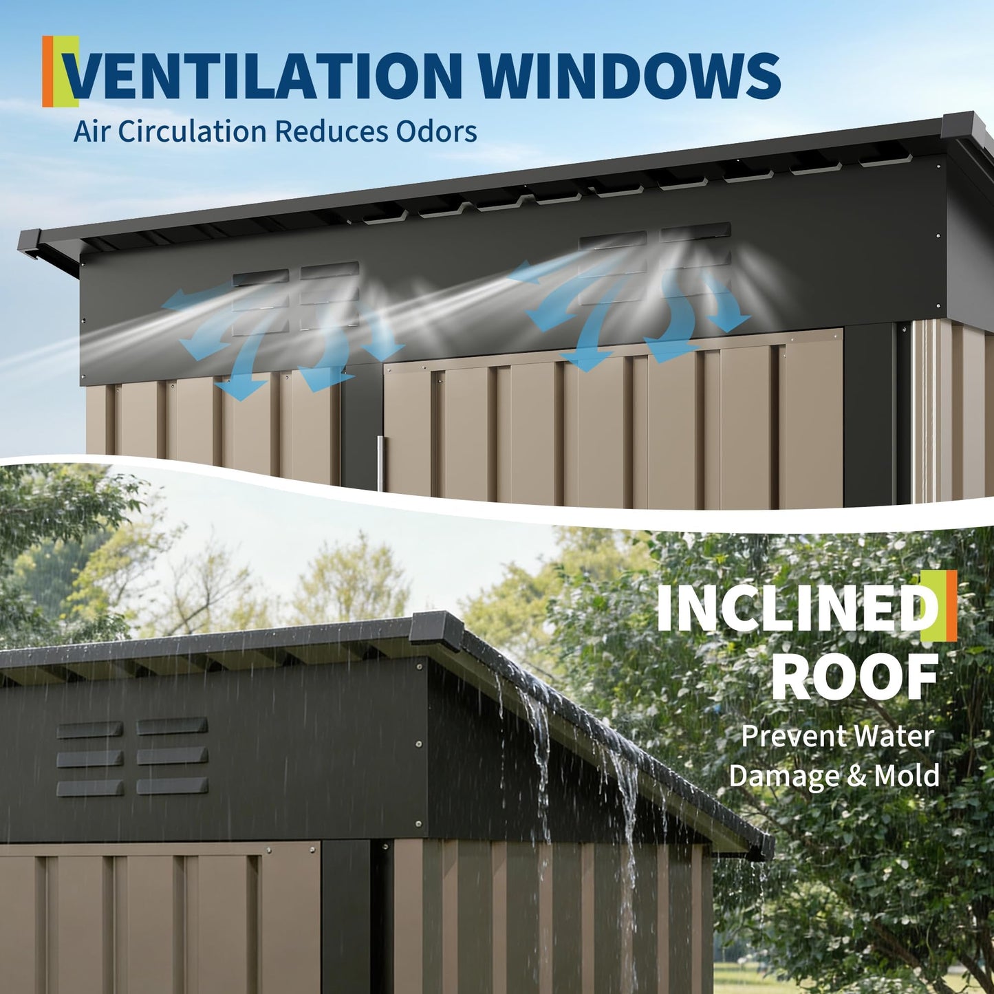 5x3Ft Outdoor Storage Shed, Metal Tool Shed with Lockable Door & Sloped Roof, Weatherproof, Compact Garden Storage Shed for Backyard, Patio, Lawn, or Tools & Equipment, Brown