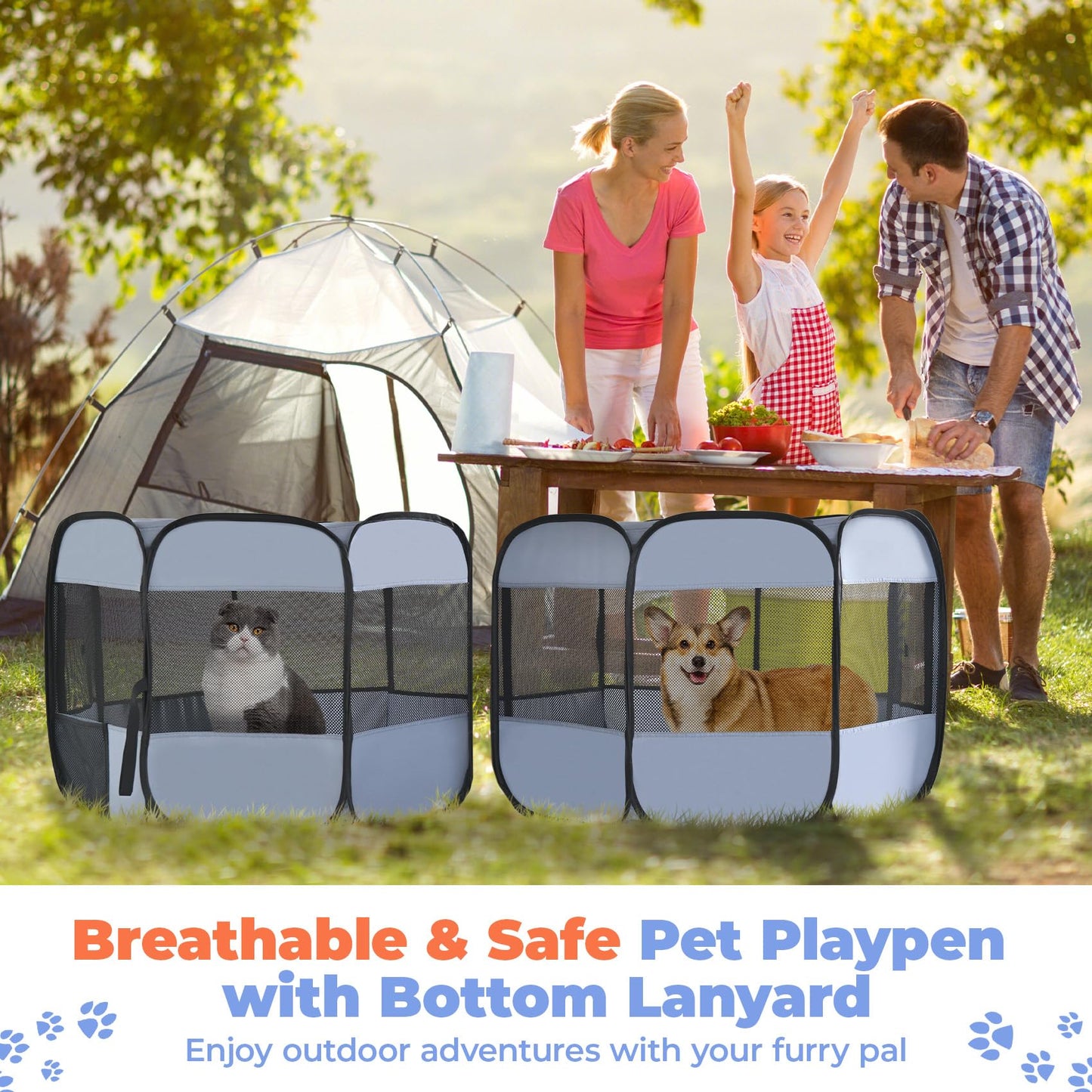 2-in-1 Cat Playpens, Detachable into 2 Separate Playpens with Additional 2 Doors, Portable Dog Playpen Cat Tent Enclosure for Kitten and Puppy Indoor Outdoor Use(S)