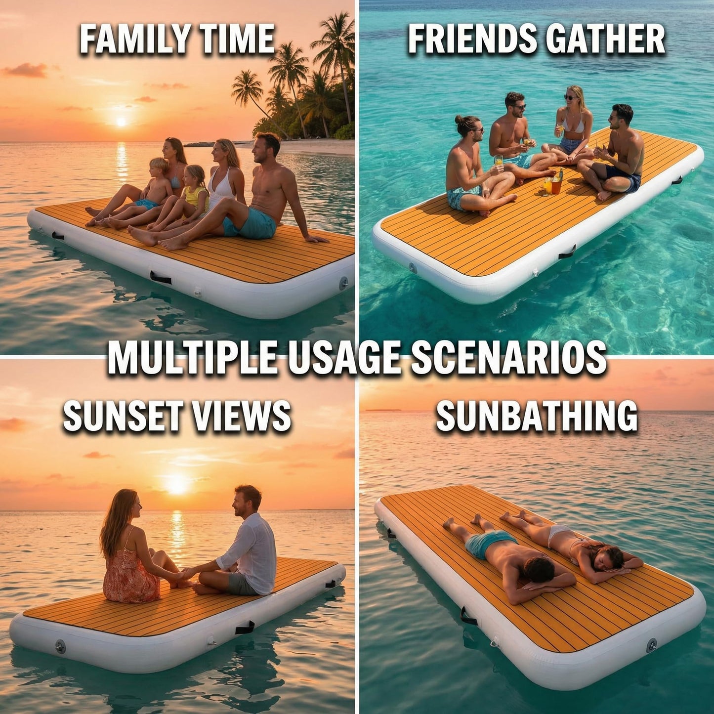 FluxionX Inflatable Dock Platform, 9'10" x 3'3" x 6" PVC Floating Water Platform with Non-Slip EVA Surface for Boats, Yachts, Jet Skis & Lake Leisure, Pump, Carry Bag & Repair Kit