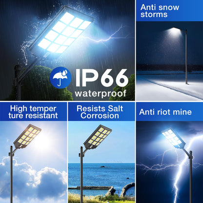 OKPRO 10000W Solar Street Lights Outdoor, IP66 Waterproof Solar Lights Outdoor with Motion Sensor & Remote, Dusk to Dawn Commercial Security Lighting for Parking Lot, Yard, Farm, Driveway