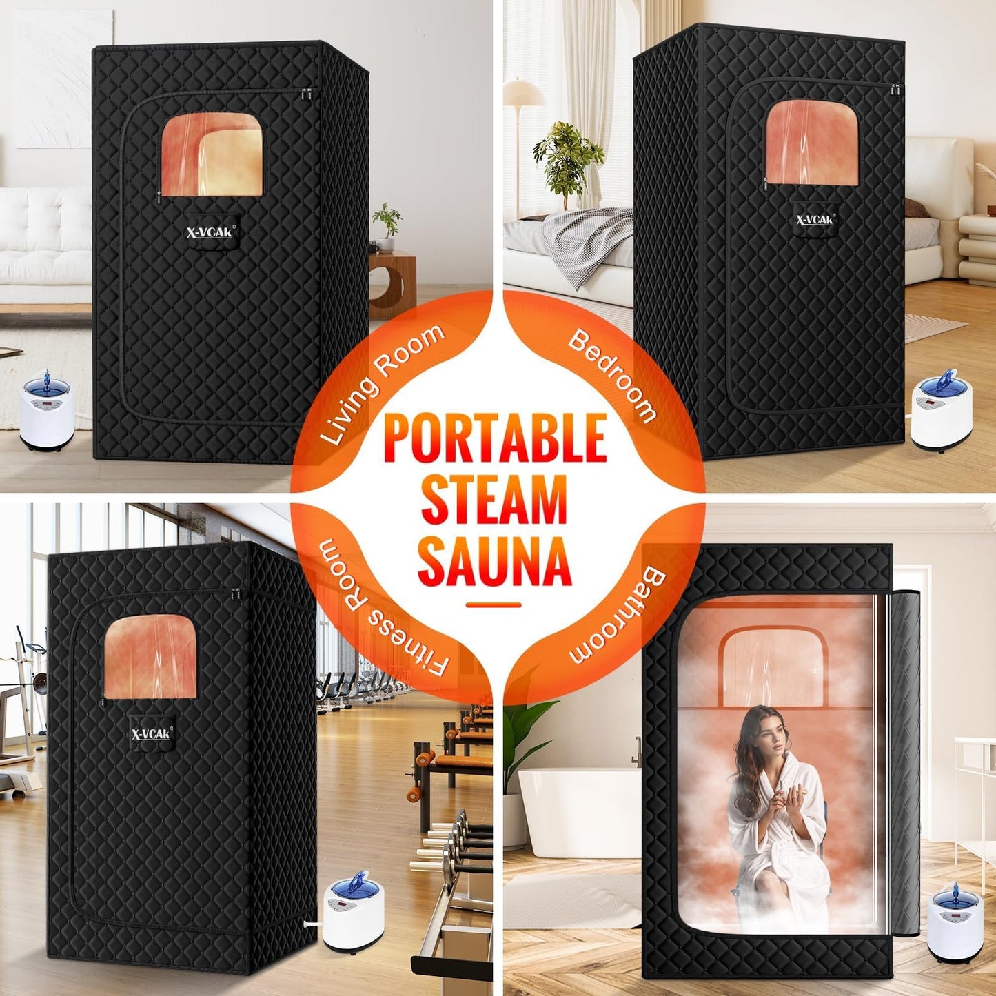 X-Vcak Portable Steam Sauna Tent for Home, Steam Sauna for Home with Steamer, 9 Temp Levels & 99 Min Timer, 5-Layer Waterproof Insulated, Folding Chair