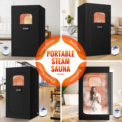 X-Vcak Portable Steam Sauna Tent for Home, Steam Sauna for Home with Steamer, 9 Temp Levels & 99 Min Timer, 5-Layer Waterproof Insulated, Folding Chair