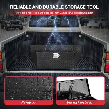 ExploreHorizon 39 Inch Aluminum Trailer Tongue Tool Box, Heavy Duty Utility Storage Box with Lock and Keys, Diamond Plate Waterproof Trailer Box Organizer for Pick Up Truck Beds - Black