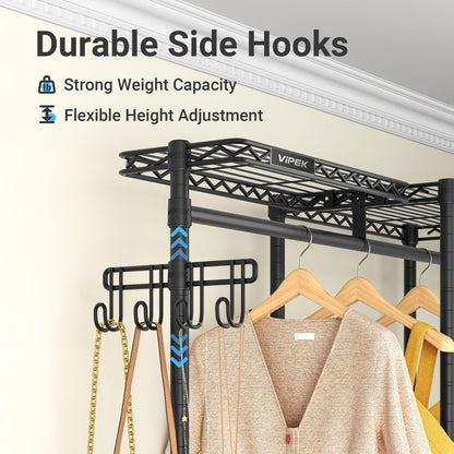VIPEK V3 Nano Clothes Rack with 4 Semi-Shelves and 3 Standard Shelves, Clothing Rack for Hanging Clothes, Free Standing Closet System, Portable Metal Wardrobe for Bedroom, Max Load 800LBS, Black
