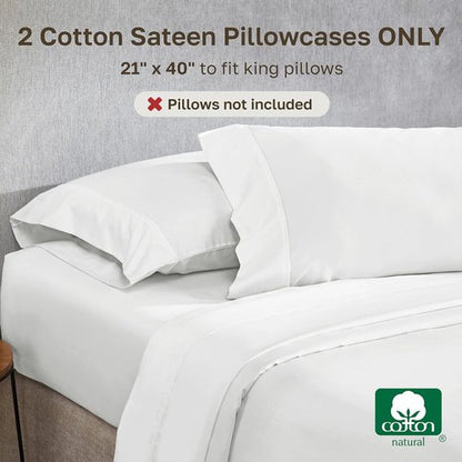 California Design Den King Size Pillowcase Set - 400 Thread Count, 100% Cotton Sateen, Soft & Breathable - Antique White