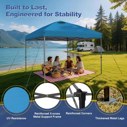 Explore Land 10x10 Pop Up Canopy with One Push Setup Heavy Duty Outdoor Sun Shade Tent for Beach,Camping,Events,Parties(Blue)
