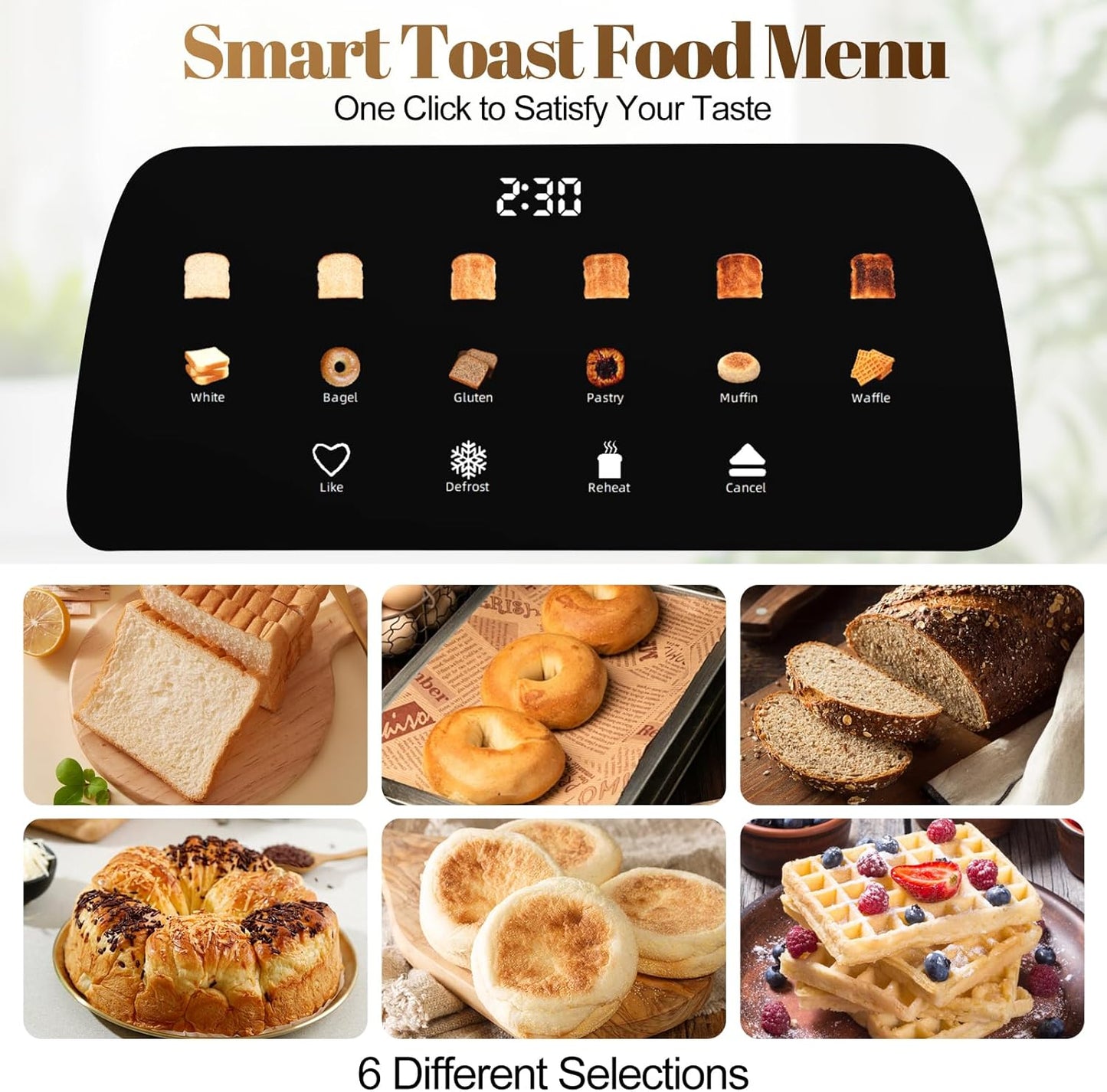 Tesslux 4-Slice Toaster - Touch Screen Control, 1.5" Wide Slots, 6 Browning Levels | Black