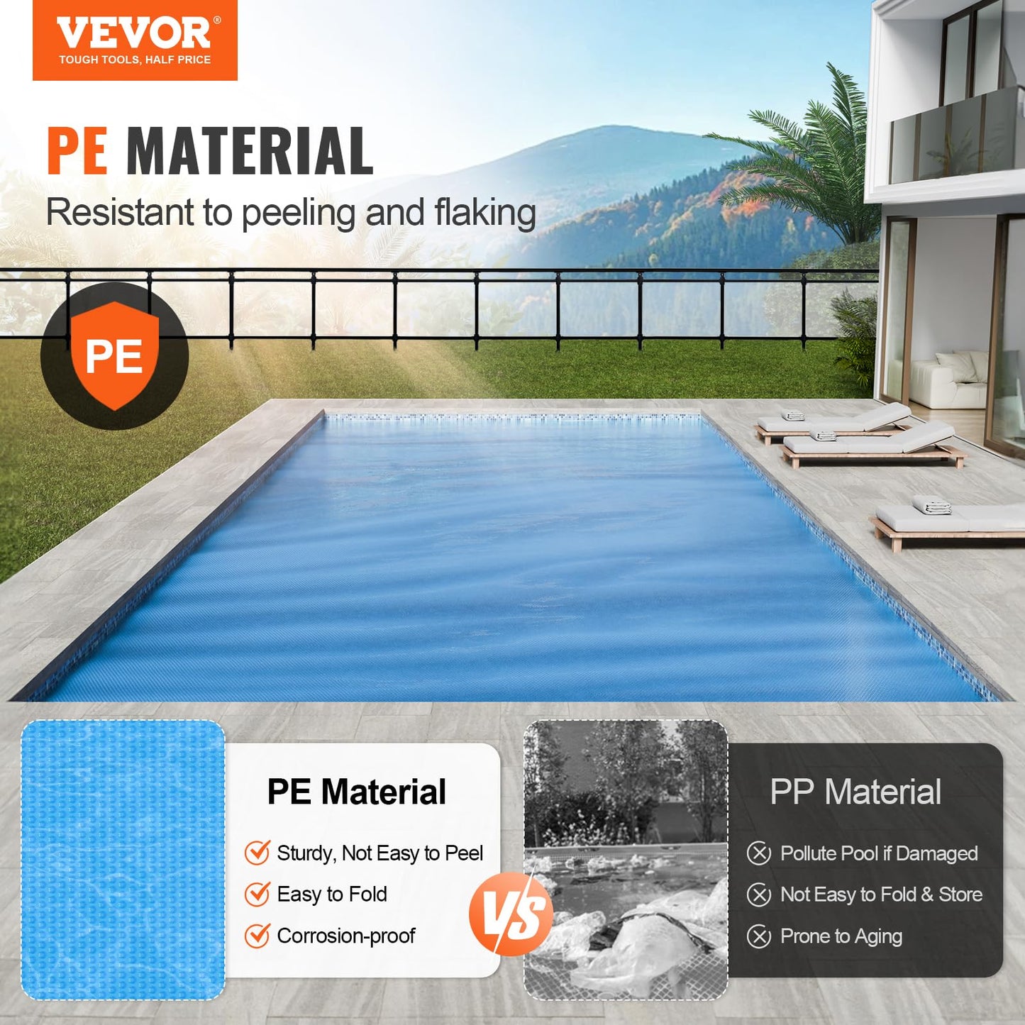 VEVOR Solar Pool Cover, 28 x 14 ft Rectangle Solar Cover 12 mil for Pools, Inground Above Ground Swimming Pool Solar Blanket with Bubble, Heat Retaining Solar Covers Blue