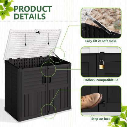 Greesum Outdoor Trash Can Storage Shed, 34 Cu.ft Horizontal Outdoor Storage Cabinet, Waterproof for Garden, Pool Storage, Garbage Cans, Black