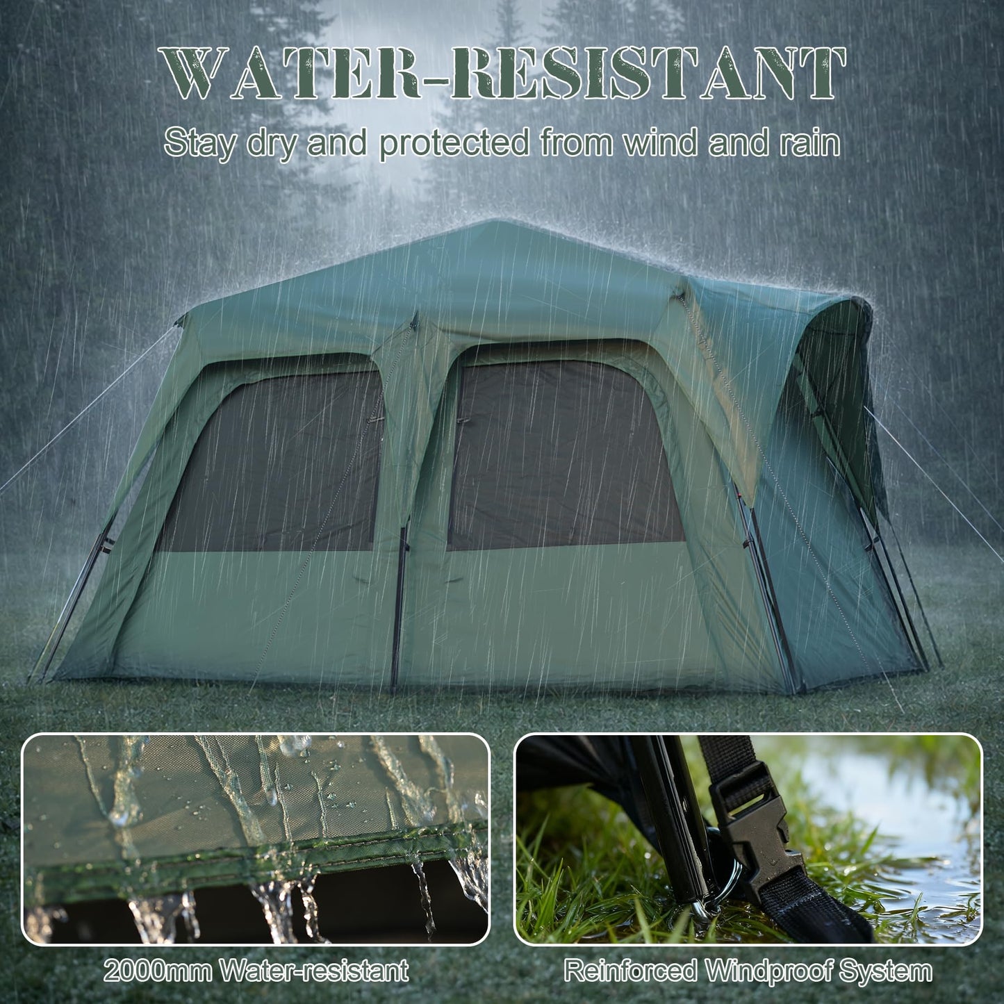 Castle Unicorn Instant 6-8 Person Camping Tent with Porch, Large Family Cabin Tent with 2 Rooms, Tall & Spacious 60s Easy Setup, Waterproof Glamping Tent, Big Tents for Outdoor Camping Hiking Backyard
