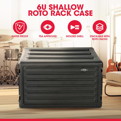 SKB 6U Roto Rack Case - Durable Polyethylene Gear Protector, Stackable, Waterproof with Twist Latches & Rubber Feet for Musicians, DJs, and A/V Equipment - Secure Transport & Storage Solution