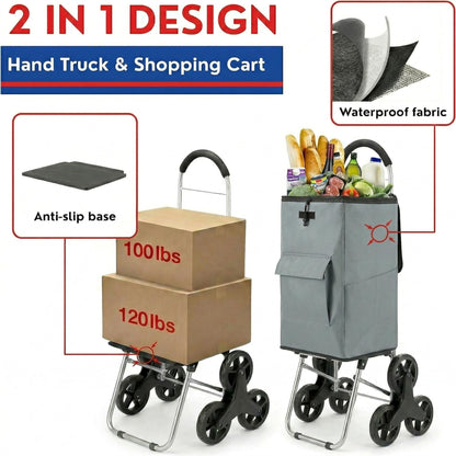 Shopping Cart, Super Loading Stair Climber 220 lbs Capacity, Grocery Foldable Trolley with Extra Large Shopping Bag Laundry Utility Cart with Adjustable Bungee Cord (Gray)