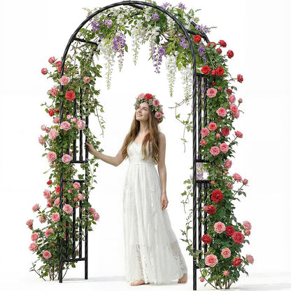 Jasdego Garden Arbor - 3.9x7.9ft Metal Garden Arch Trellis for Climbing Plants, Wide Sturdy Garden Arch, Ideal for Vines, Weddings, Halloween, Christmas & Outdoor Decor (Black)
