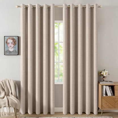 MIULEE 100% Blackout Linen Textured Curtains - Thermal Insulated Natural Beige | 62 x 96 Inch (2 Panels)
