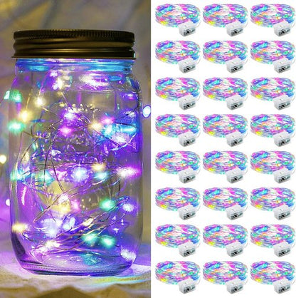 Fairy Lights | 7Ft 20 LED Twinkle String Lights - Battery Operated & Waterproof for Parties, Weddings & Decor (Rainbow-Pastel, 24 Pack)