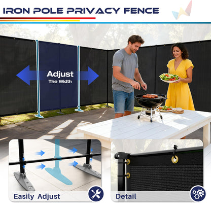 Windscreen4less Outdoor Privacy Fence Screen, 6'x24' Freestanding Privacy Fencing Set with Iron Poles and Ground Spikes, UV Resistant Mesh Cover Garden Pet Fencing for Backyard Patio Pool, Black