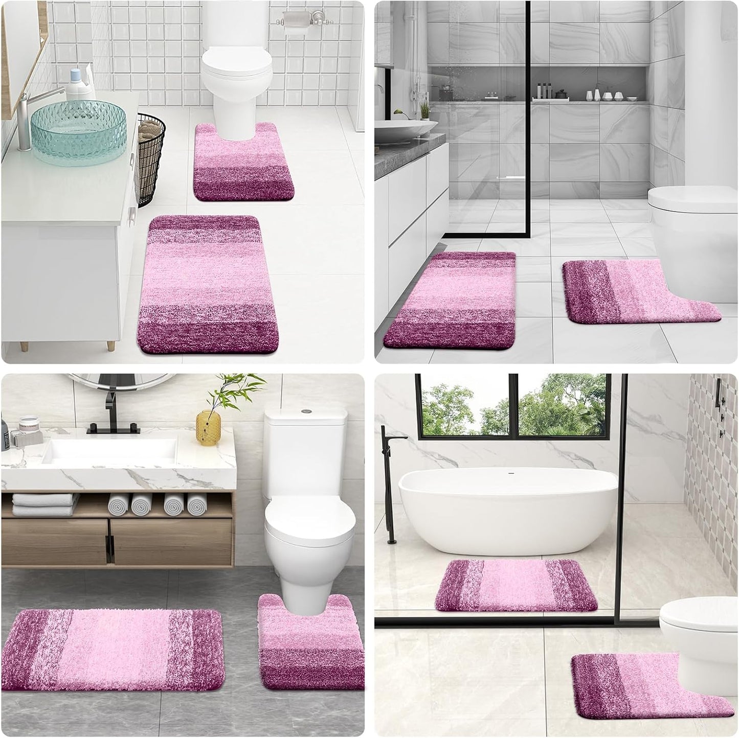 OLANLY Luxury U-Shaped Toilet Rugs - Extra Soft, Absorbent Microfiber Bath Mat | 24x24, Pinkish-Purple