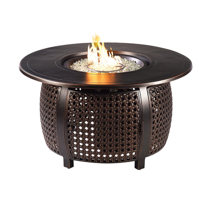 Oakland Living Round 44 in. x 44 in. Aluminum Propane Fire Pit Table with Glass Beads, Two Covers, Lid, 57,000 BTUs in Copper Finish
