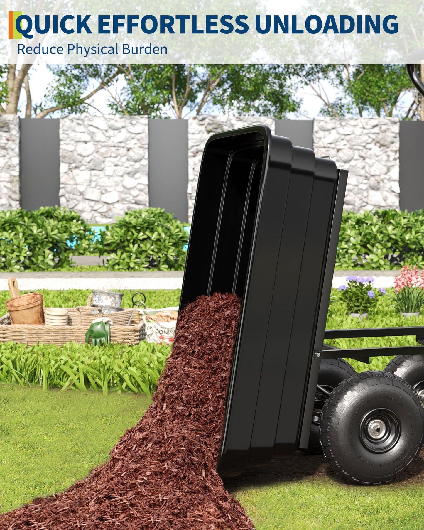 GarveeLife Poly Dump Cart - Heavy Duty 600 LBS Garden Cart with Quick-Release Dumping 10 in Tires, Utility Wagon for Yard Work, Landscaping, Gardening