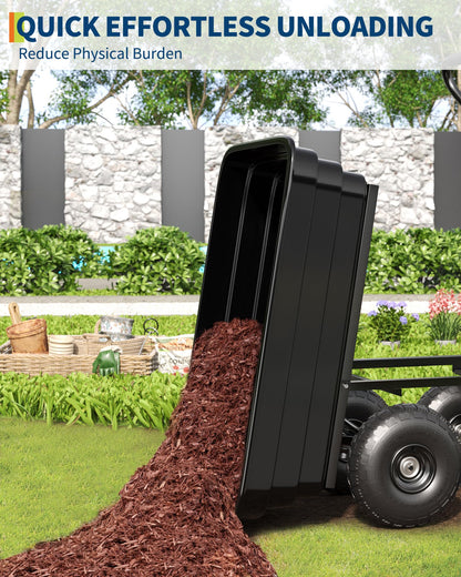 GarveeLife Poly Dump Cart - Heavy Duty 600 LBS Garden Cart with Quick-Release Dumping 10 in Tires, Utility Wagon for Yard Work, Landscaping, Gardening
