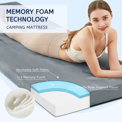 HomeMate Memory Foam Camping Twin Mattress Pad Mat-Sleeping Pad Mat Portable Roll Up Travel Mattress CertiPUR-US for Adults-Camping Bed for Guests Floor Tent Sleepover with Waterproof Cover Travel Bag