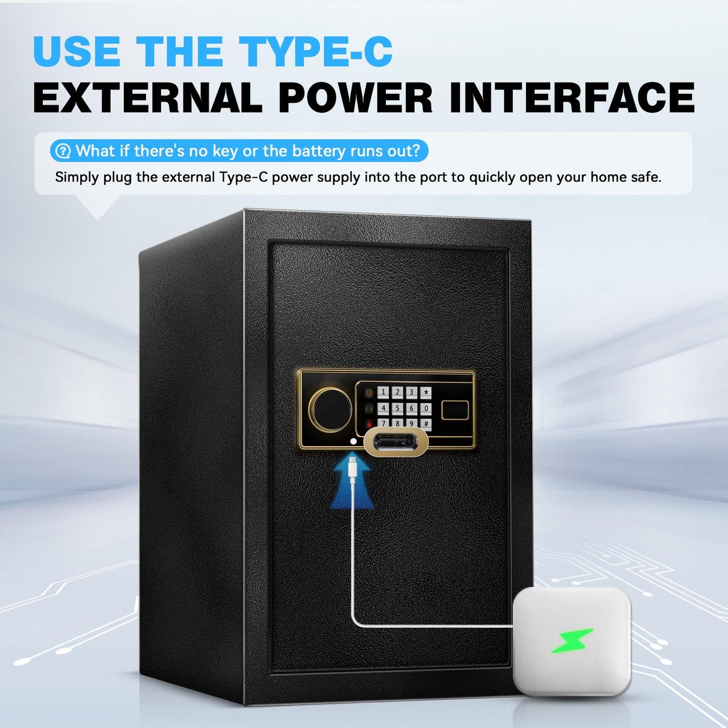 YAYAG 2.5 Cuft Home Safe Box Fireproof Waterproof, Anti-Theft Security Box with Emergency Type-C External Interface, Electronic Digital Keypad, Safety Personal Combination lock for Office Document