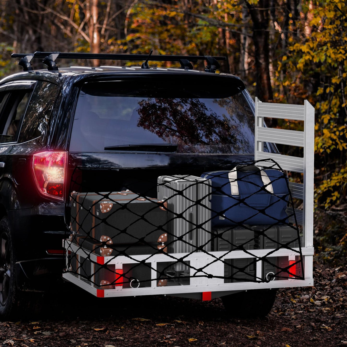 Aluminum Hitch Cargo Carrier with Ramp, 50" x 29.5" x 8.7" Trailer Hitch Cargo Carrier Hitchs Mount Cargos Hitchs Carriers, 500lbs Capacity, Fit 2" Receiver for Suvs Trucks Vans Pickups Camping