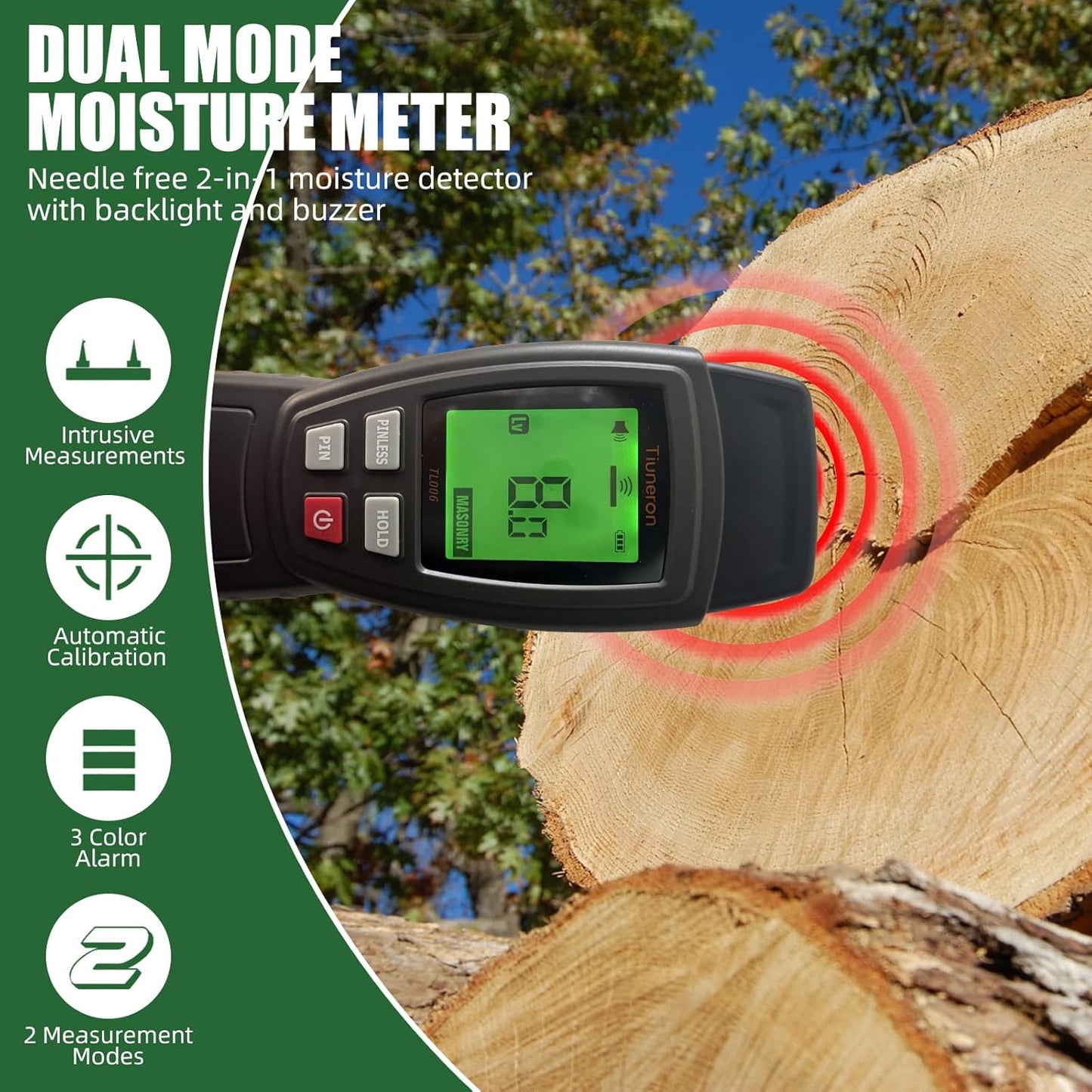 Skiennix Dual Mode Moisture Meter - 2-in-1 Pin & Pinless Detector with Backlight & Buzzer | Ideal for Wood, Drywall & Masonry