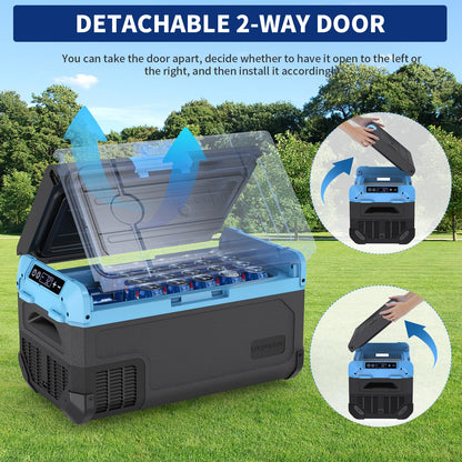 Tecnolove 30L Car Refrigerator Freezer, 32QT Single Zone Portable Fridge with Blow Expansion Evaporator, Reversible Door, LED Control, Fast Cooling, 100–240V AC / 12V / 24V DC, -4℉~68℉, Ice Blue