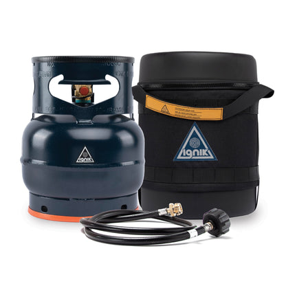 Ignik Refillable Gas Growler Deluxe 3.8-Pound Empty Propane Tank with Carry Case and Adapter Hose, Black Case/Blue Tank