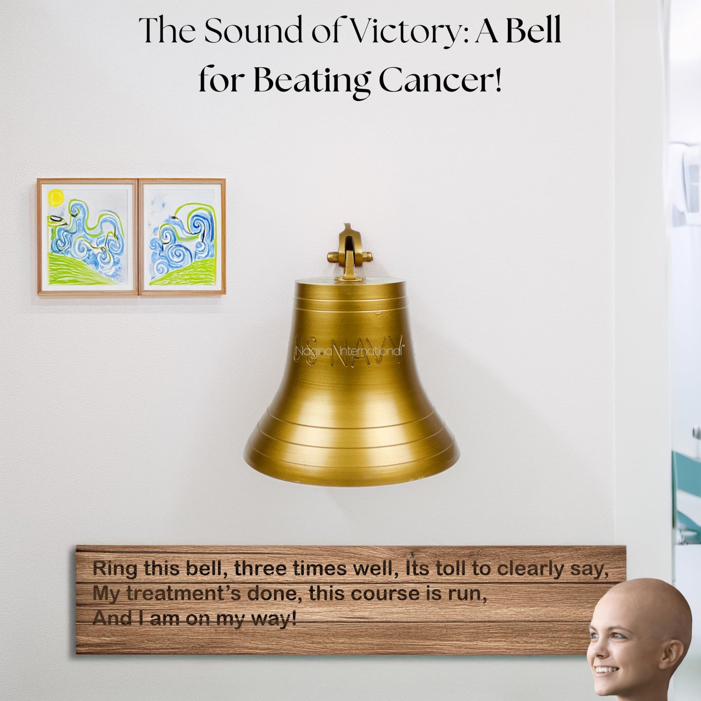 Nautical Antique Brass Aluminum Decorative Bell with U.S Navy Engraved | Nautical Maritime Boat Gifts | Nagina International (15 Inches)