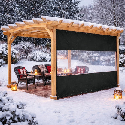 Covers & All Outdoor Clear Panel Curtain, 12 oz Vinyl Outdor Curtains for Patio, Waterproof & Weather Resistant Tarp with Brass Grommets for Pergola, Porch, Gazebos, Balcony (8'H x 10'W Feet, Black)