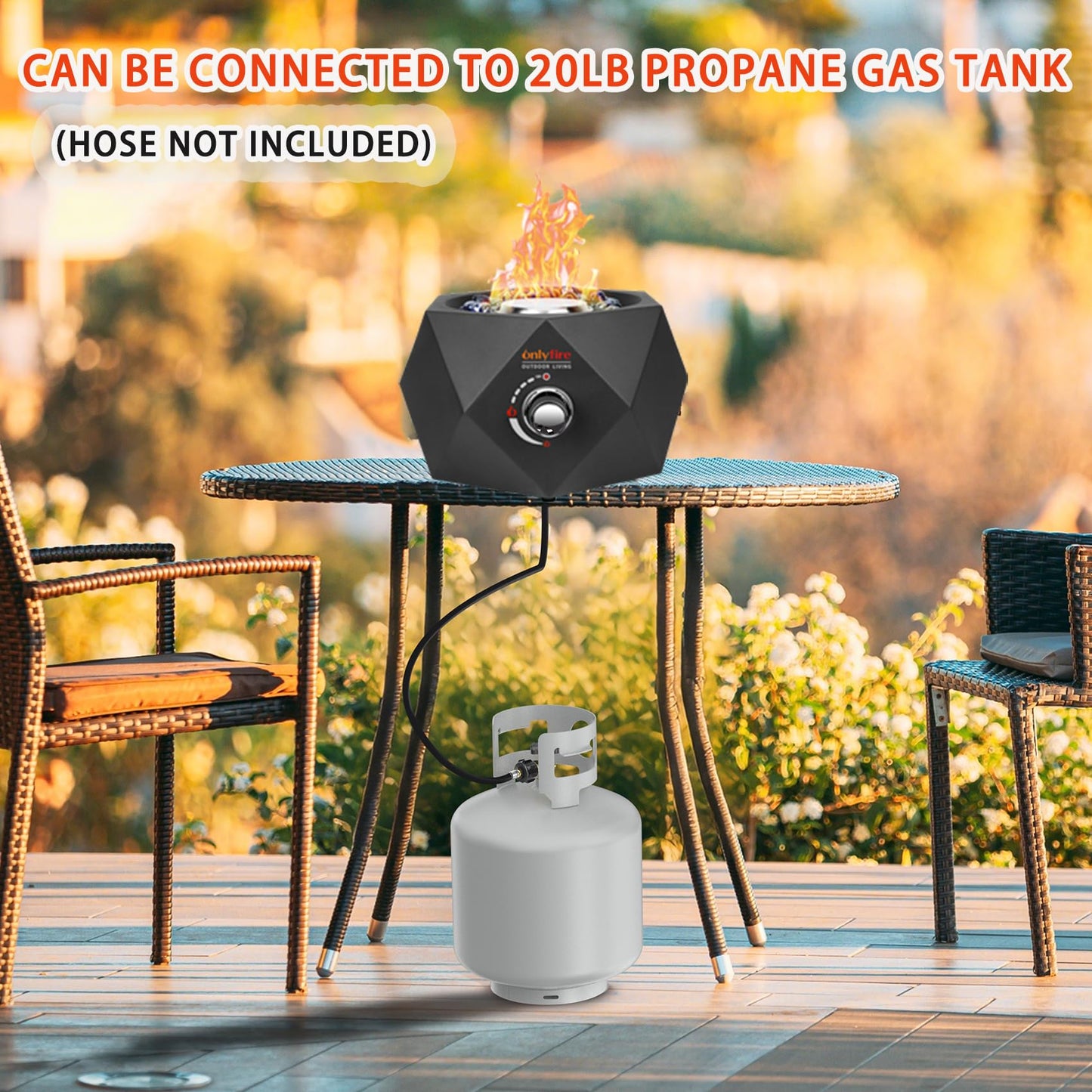 ONLYFIRE OUTDOOR LIVING 14” Modern Tabletop Fire Pit for Table with Umbrella Hole, Portable Gas Firepit for 1lb Propane Gas, Patio Backyard Porch Camping RV Tailgating, Bottom-Mounted FP003