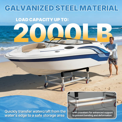 Chonway 2000lbs Load Capacity Watercraft PWC Dolly Jet Ski Dolly, Galvanized Steel Pontoon Boat Storage Stands Trailer Cart with 4 Casters & Bunk Carpet, Boat Trailer Dolly for Kayak Cart, Speedboats