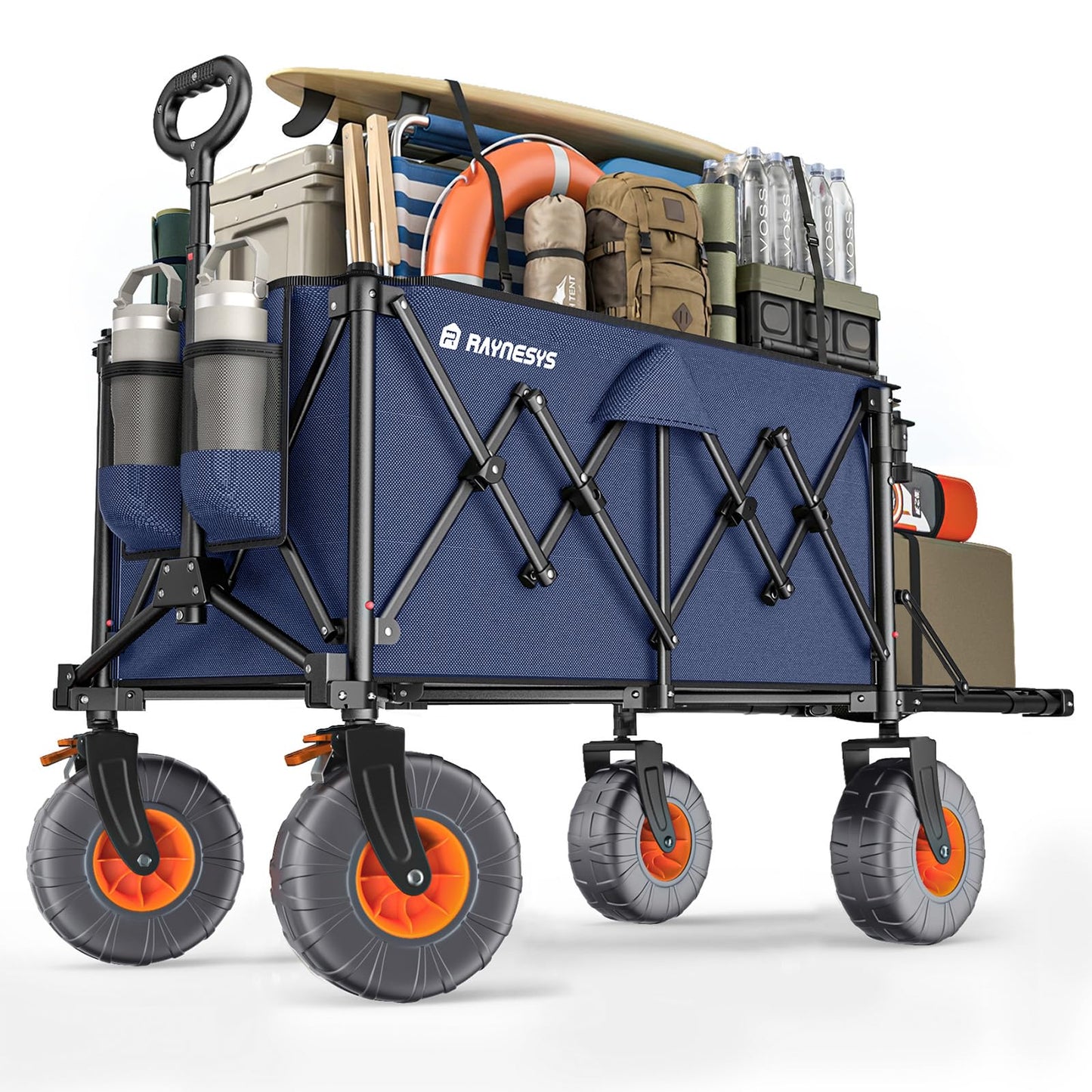 Beach Wagon with Big Wheels for Sand, 440lbs Wagons Carts Foldable with 9x4 All-Terrain Wheels, Rear Tailgate, 200L Capacity, Heavy Duty Collapsible Beach Cart for Garden Sports Camping Outdoor, Blue