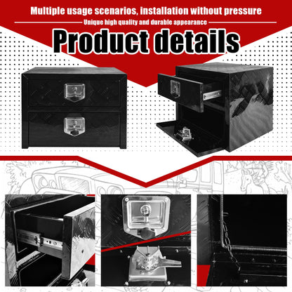 Underbody Truck Tool Box 36"x 18"x 20" Heavy Duty Double-Layer Aluminum Truck Bed Toolbox with Drawer and Lower Door Tools Storage Organizer with Lock and Keys Suitable for Truck Bed Pickup RV Trailer