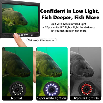 [FishPRO® 2026 Upgrade] Underwater Fishing Camera 1200TVL, 7'' Ice Fishing Camera Underwater[Aluminum Box], Fish Finder Ice Fishing Gifts for Men, IR+LED, 4,500mAh, 65ft