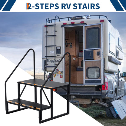 GarveeTech RV Steps with Handrail, 3-Step Heavy Duty Stable Universal Stair, Mobile Home Stairs Outdoor RV Step Ladder for Travel Trailer Pool Hot Tub Trampoline