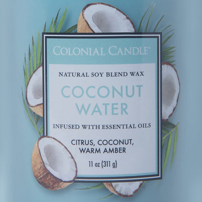 Colonial Candle Coconut Water Scented Jar Candle, Classic Cylinders Collection, 2 Wick, Blue, 11 oz - Up to 80 Hours Burn