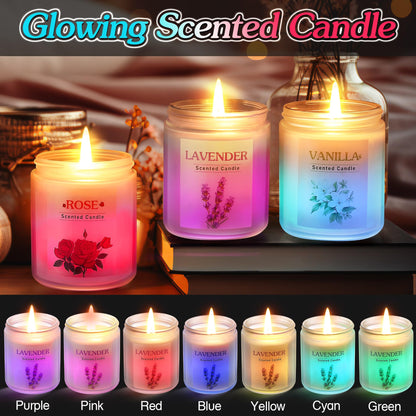 ElectricWise 3 Pack Glowing Scented Candles with Sensor Light, 21 Oz Aromatherapy Gifts for Women, Rose Vanilla Lavender Long Lasting Fragrance, Natural Soy Candle for Home Scented