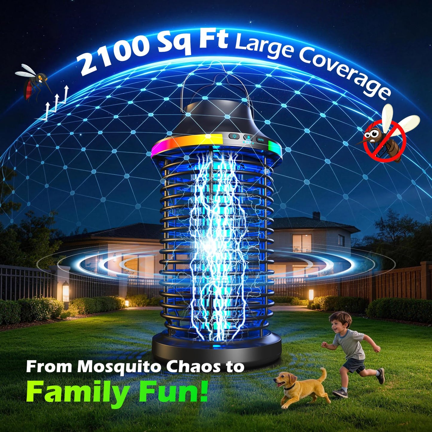 Rechargeable Bug Zapper Outdoor, 4200V Powerful Electric Mosquito Zapper 5-in-1 Portable & Wireless Bug Zapper Outdoor Cordless with 5000mAh Battery, Outdoor Waterproof Fly Zapper for Patio Camping