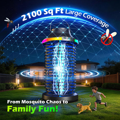 Rechargeable Bug Zapper Outdoor, 4200V Powerful Electric Mosquito Zapper 5-in-1 Portable & Wireless Bug Zapper Outdoor Cordless with 5000mAh Battery, Outdoor Waterproof Fly Zapper for Patio Camping