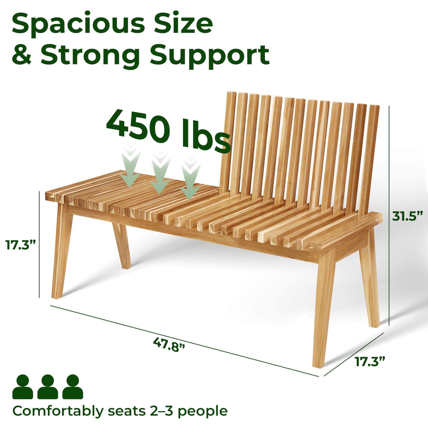 Melino Wooden Bench Outdoor 47" Convertible Acacia Wood Bench, Solid Wood Indoor Patio Benches for Outdoors, 3 in 1 Garden Bench for Porch Entryway Living Room Backyard Deck, Natural