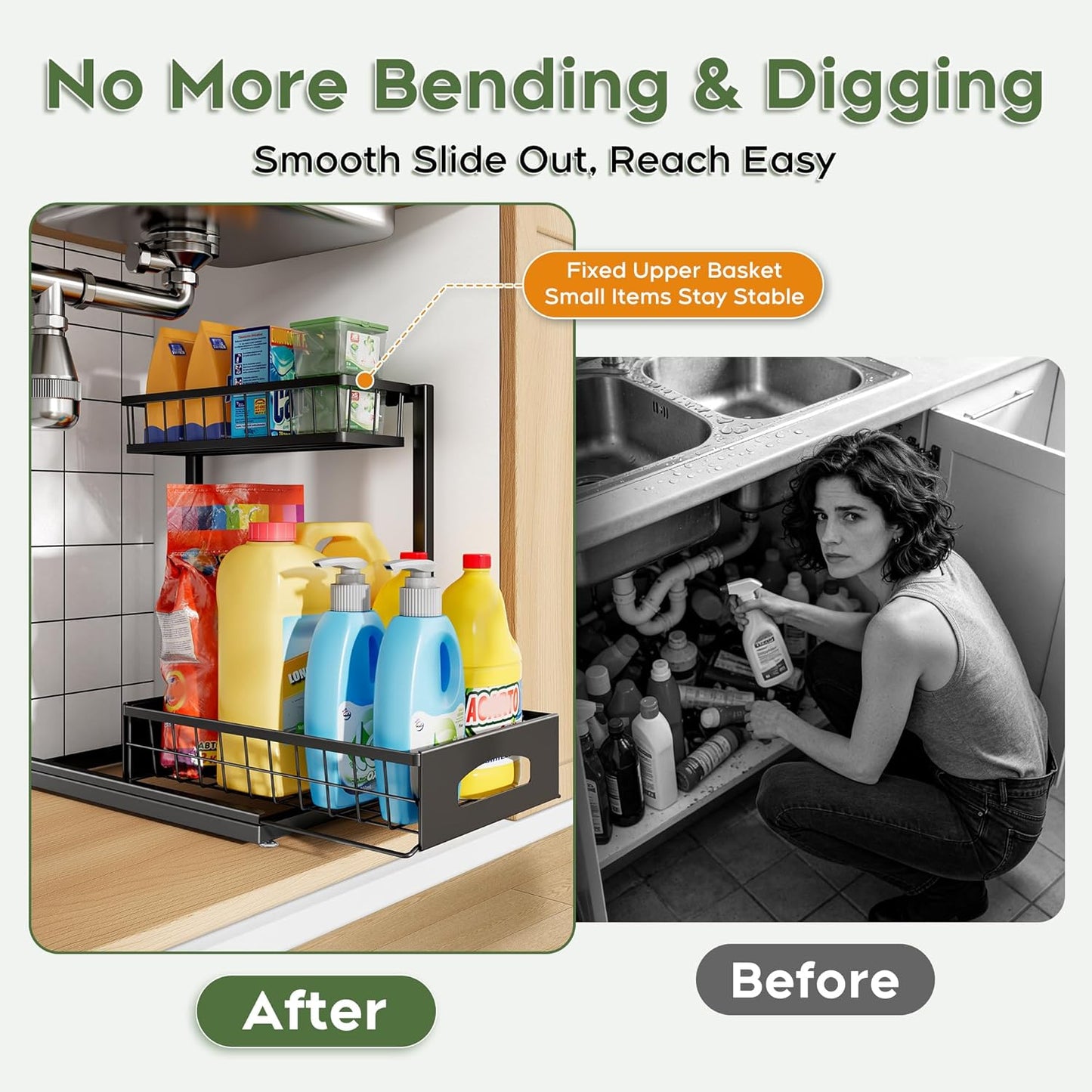 Under Sink Organizer by [Brand Name] - Adjustable 2-Tier Metal Storage Solution for Kitchen & Bathroom (Black, 2 Pack)