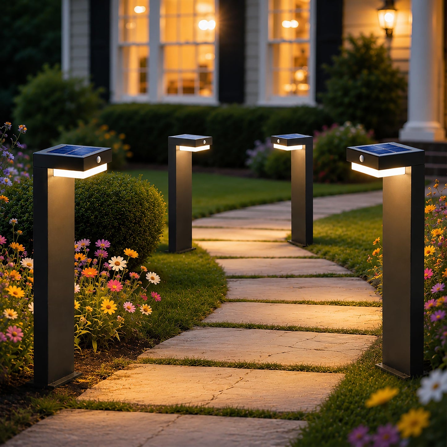 VerLuce - 20.5" Solar Pathway Lights - Walkway Solar Lights for Outside - PIR Sensor & Two Lighting Modes - Rechargeable Battery Lasts Up to 55 Hours - 3000K - IP44 Weather Resistant - 4 Pack