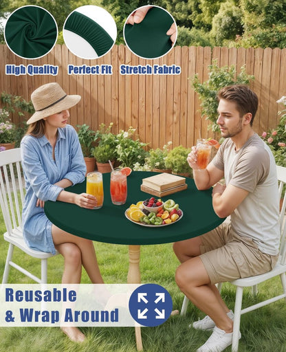 Moosfor Round Spandex Tablecloth, Elastic Fitted Waterproof Tablecloths for 57"-68" Tables, Stretch Washable Picnic Table Cover for Camping, Dining, Indoor and Outdoor, Hunter Green